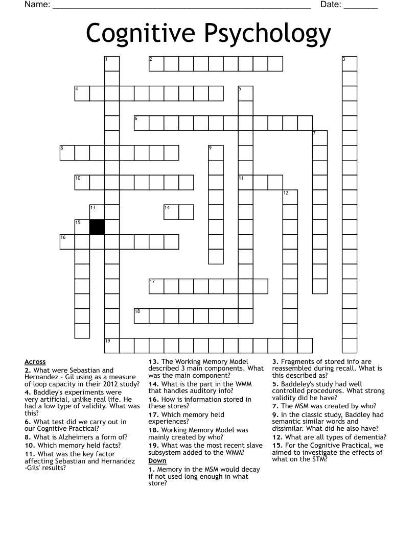 Cognitive Psychology Crossword