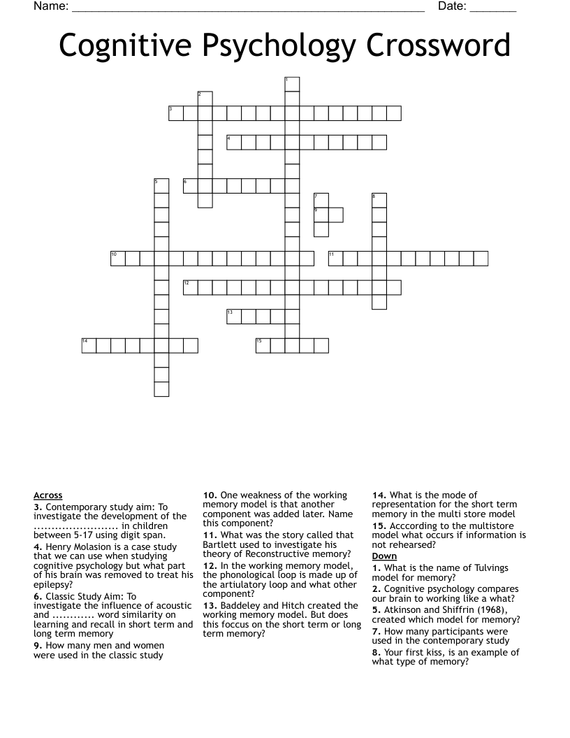 Cognitive Psychology Crossword