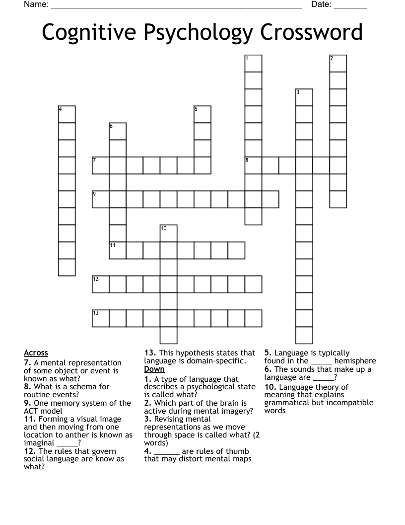 Cognitive Psychology Crossword