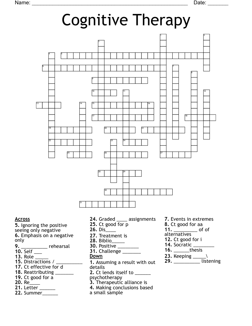Cognitive Therapy  Crossword