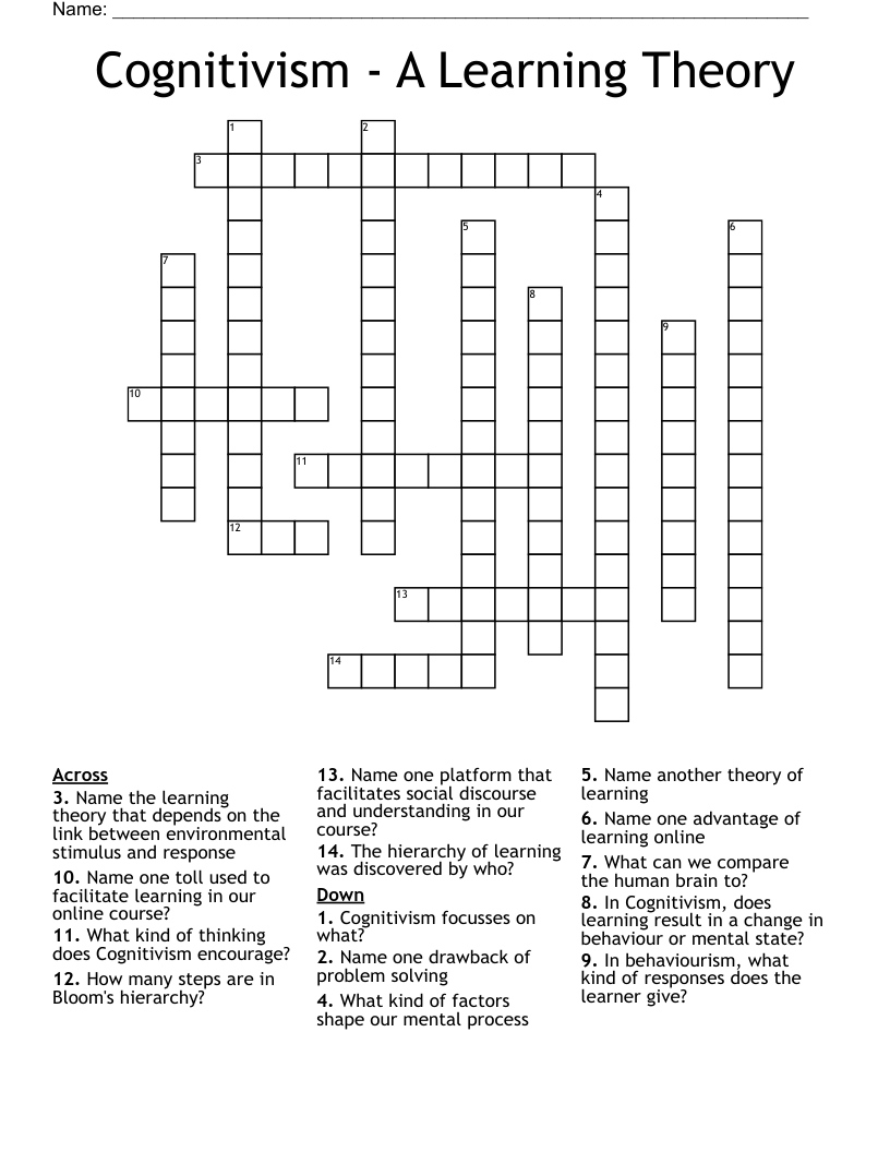 Cognitivism - A Learning Theory Crossword