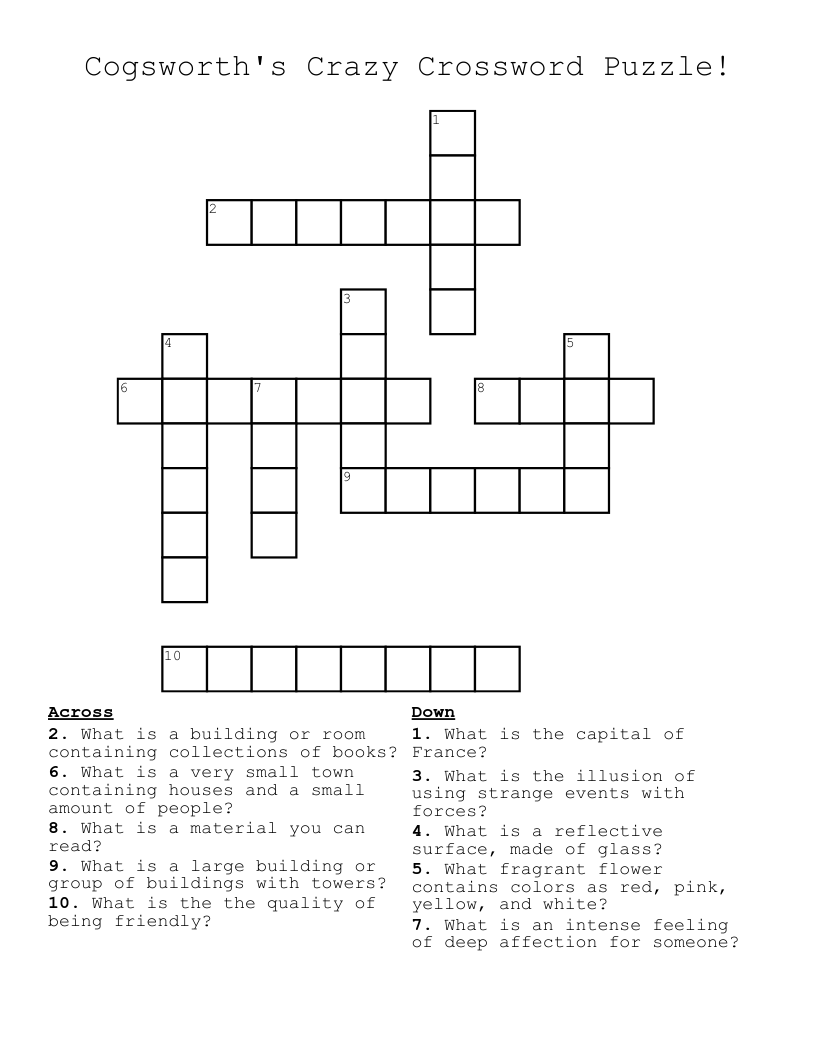 Cogsworth's Crazy Crossword Puzzle!