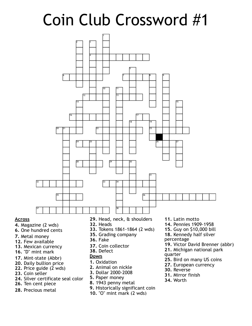 Coin Club Crossword #1