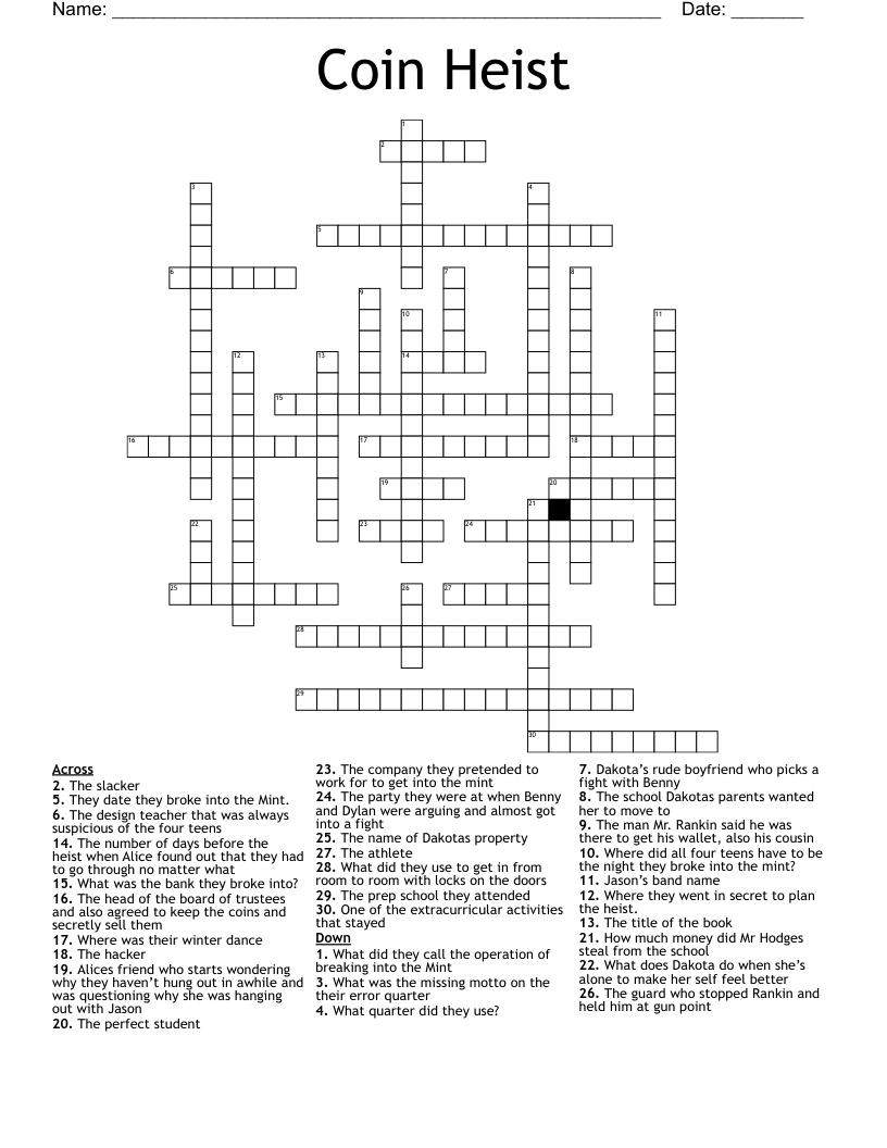 Coin Heist Crossword