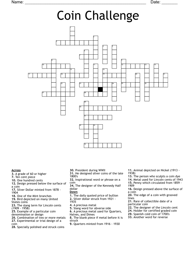 Coin  Challenge Crossword