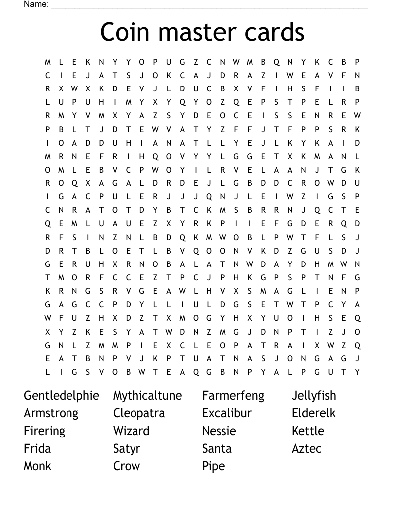 Coin master cards Word Search