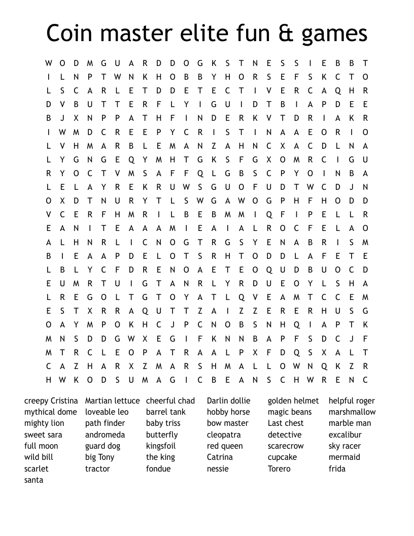 Coin master elite fun & games  Word Search