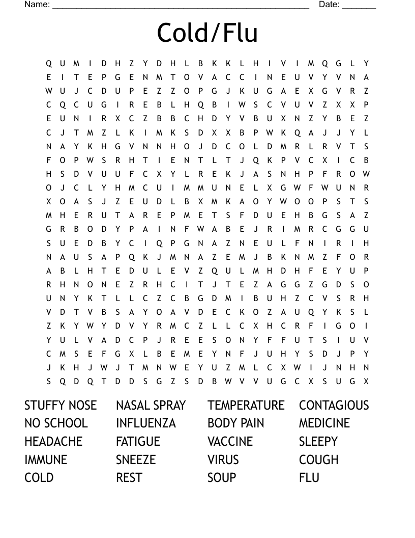 Cold/Flu Word Search