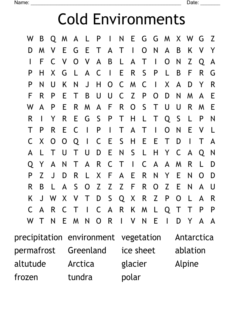 Cold Environments Word Search