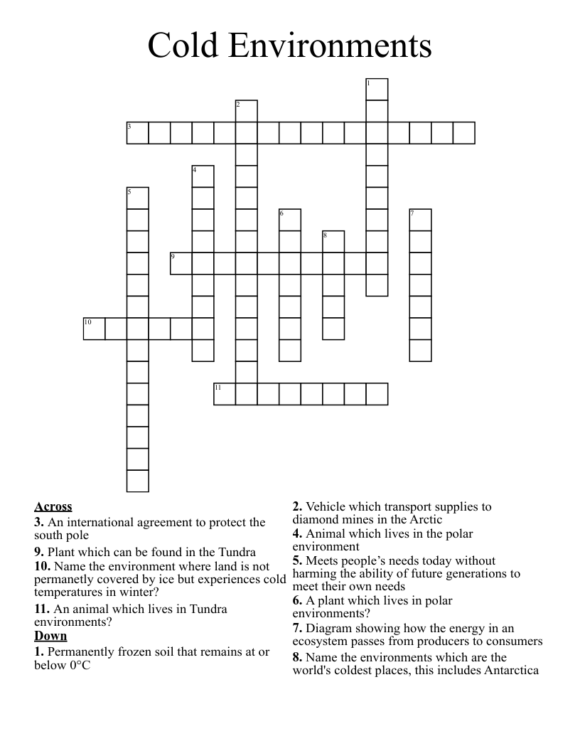 Cold Environments  Crossword