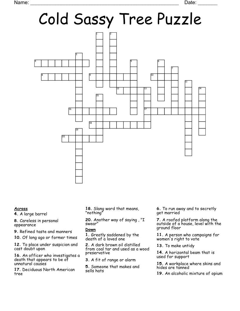 Cold Sassy Tree Puzzle Crossword
