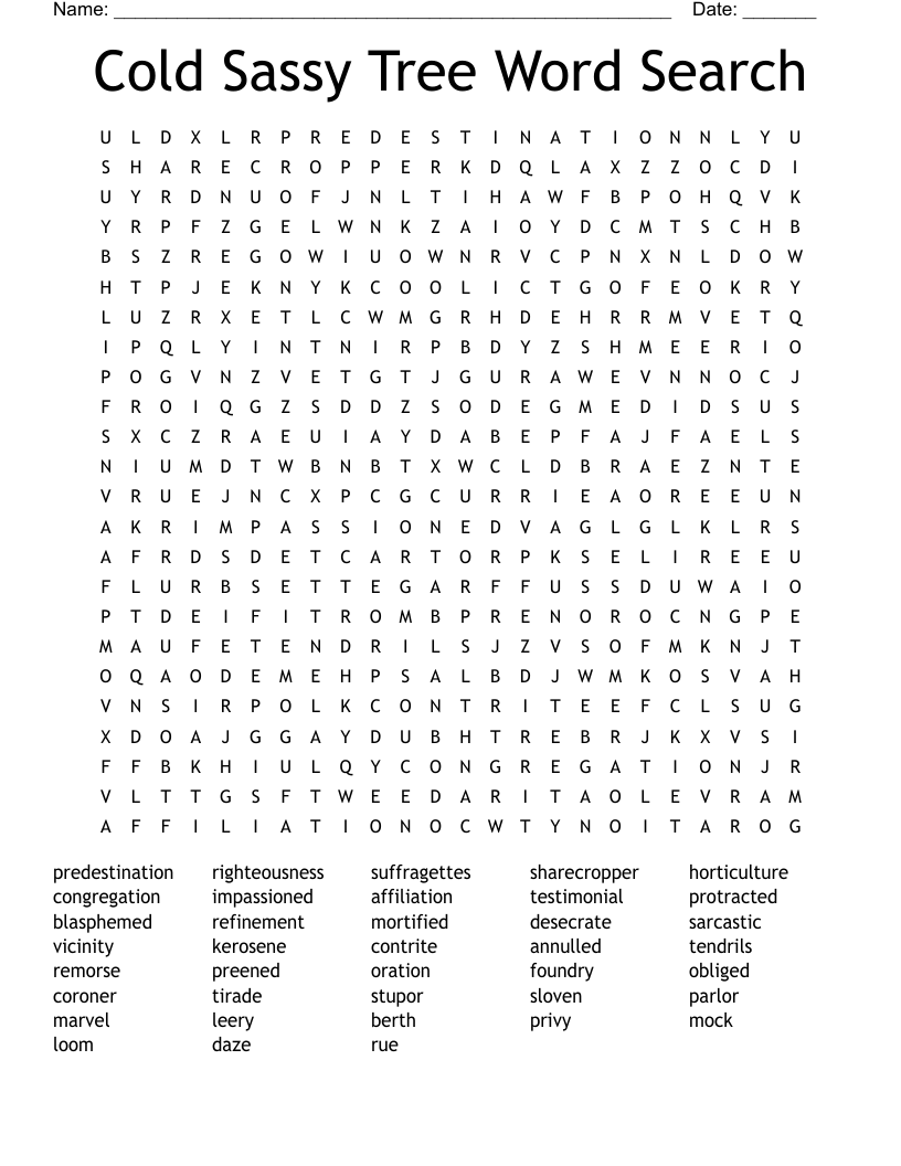 Cold Sassy Tree Word Search