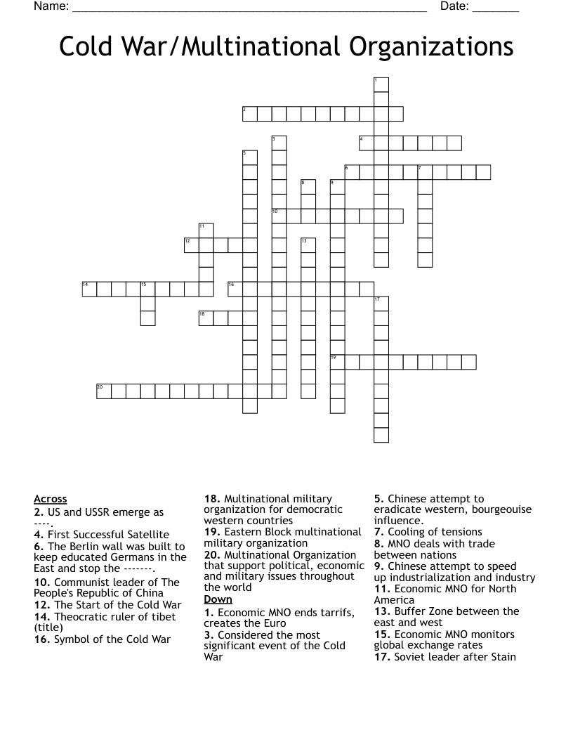 Cold War/Multinational Organizations Crossword