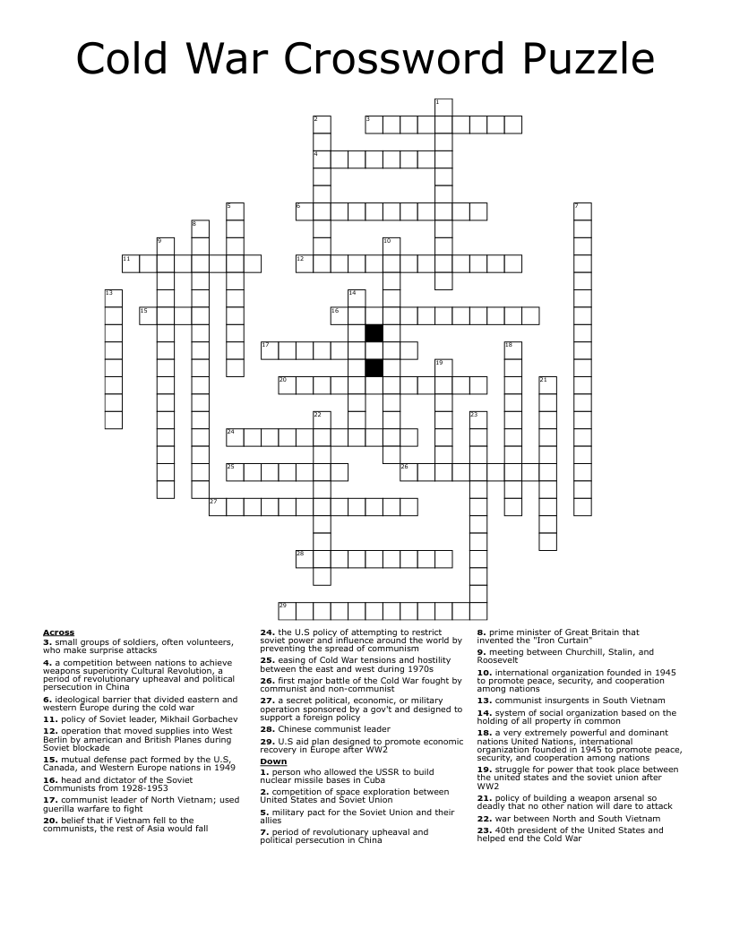Cold War Crossword Puzzle