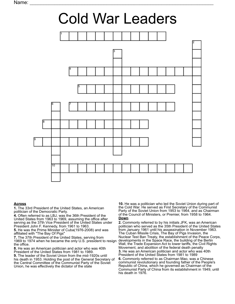 Cold War Leaders Crossword