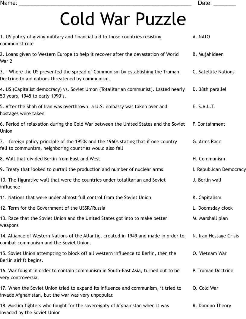 Cold War Puzzle Worksheet