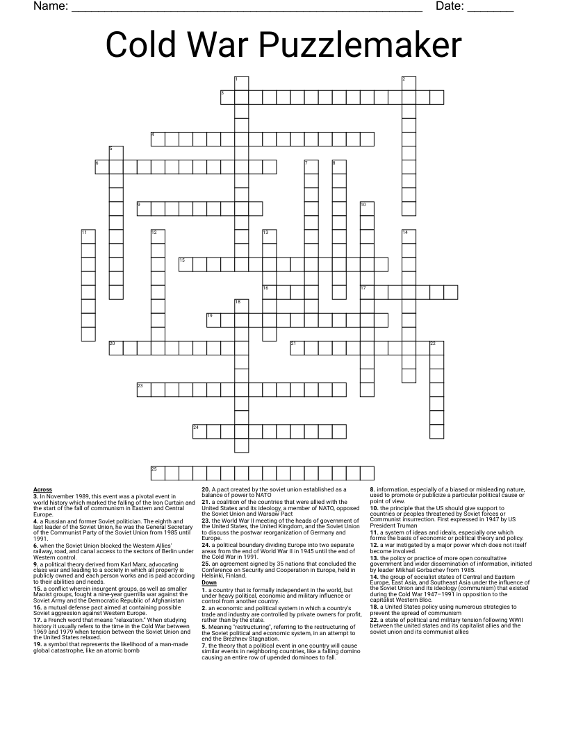 Cold War Puzzlemaker Crossword