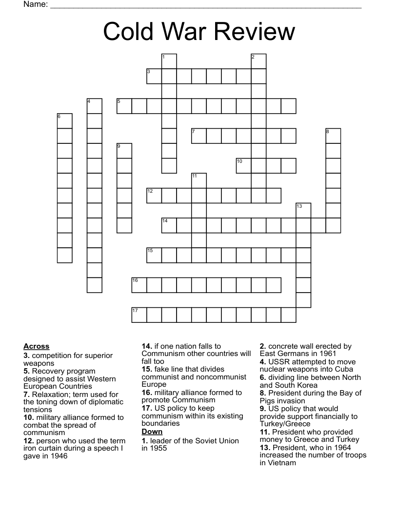 Cold War Review  Crossword