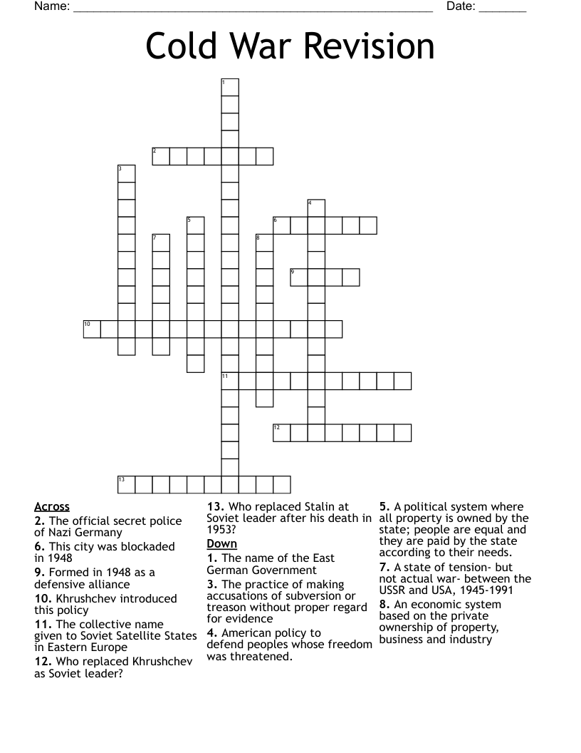 Cold War Revision Crossword