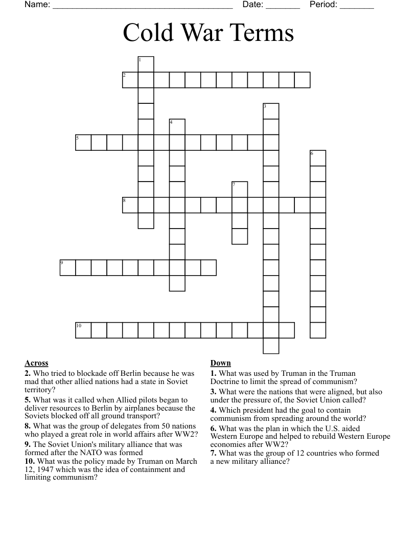 Cold War Terms Crossword