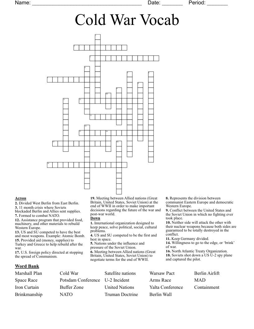 Cold War Vocab Crossword