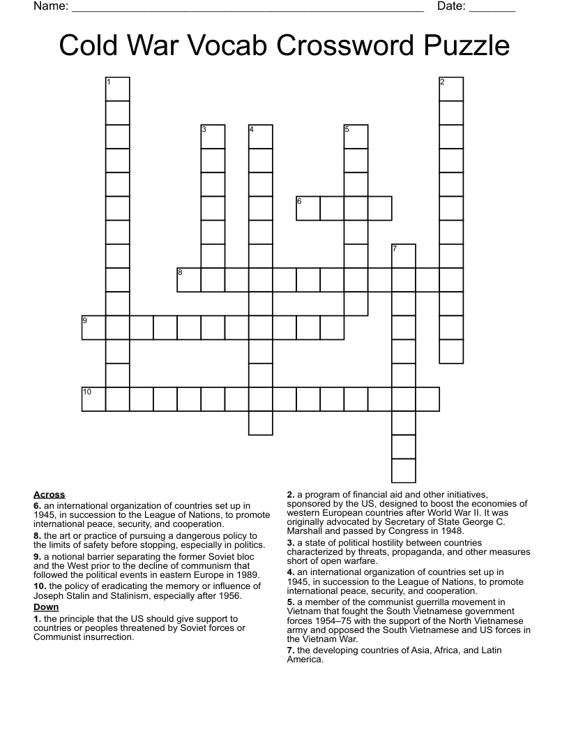 Cold War Vocab Crossword Puzzle