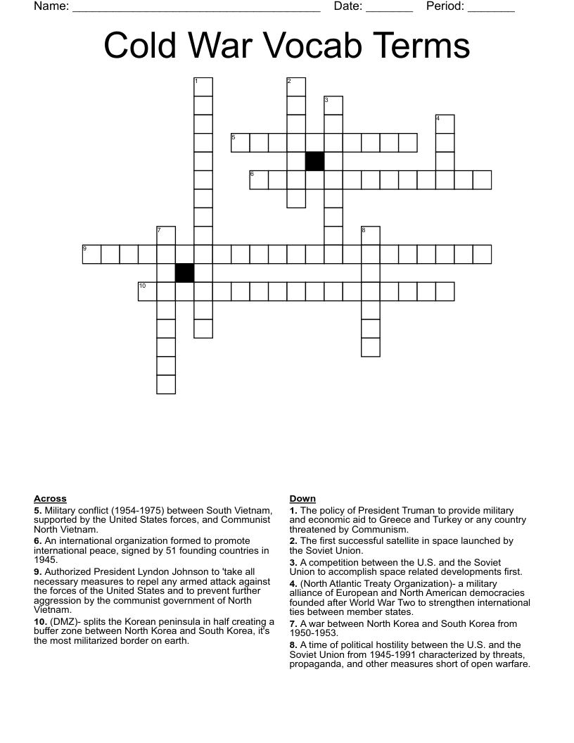 Cold War Vocab Terms Crossword
