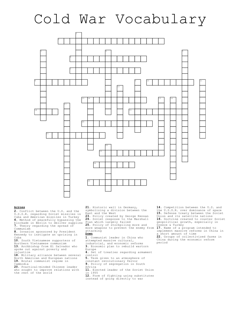 Cold War Vocabulary Crossword