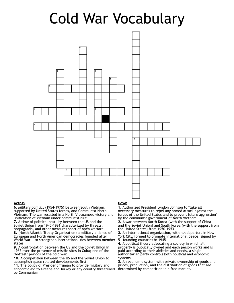 Cold War Vocabulary Crossword