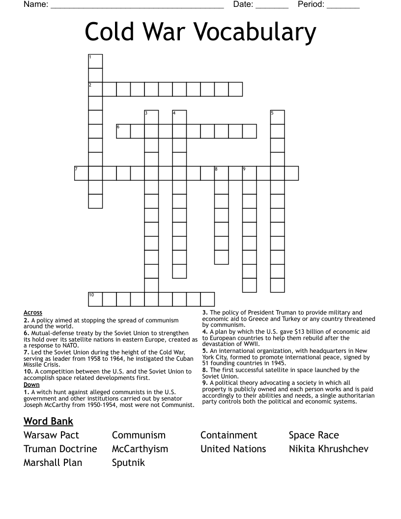 Cold War Vocabulary Crossword