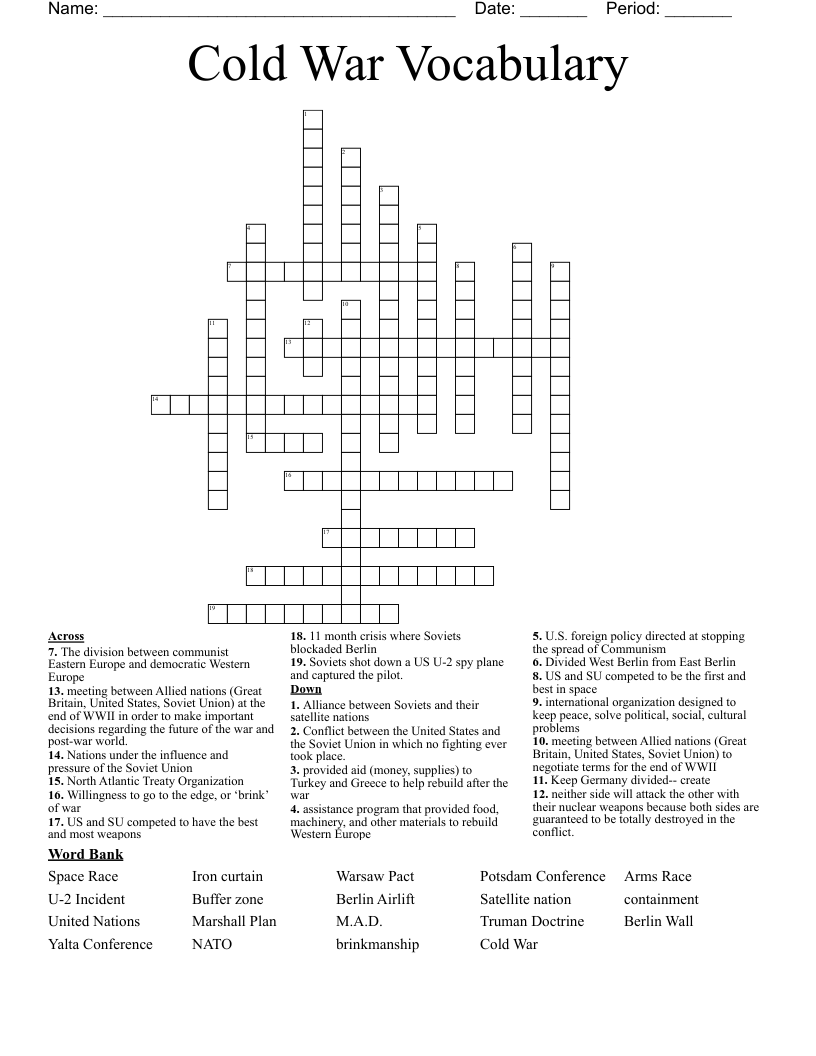 Cold War Vocabulary  Crossword