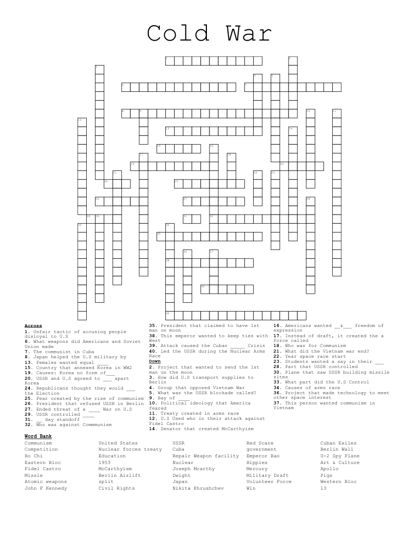 Cold War  Crossword