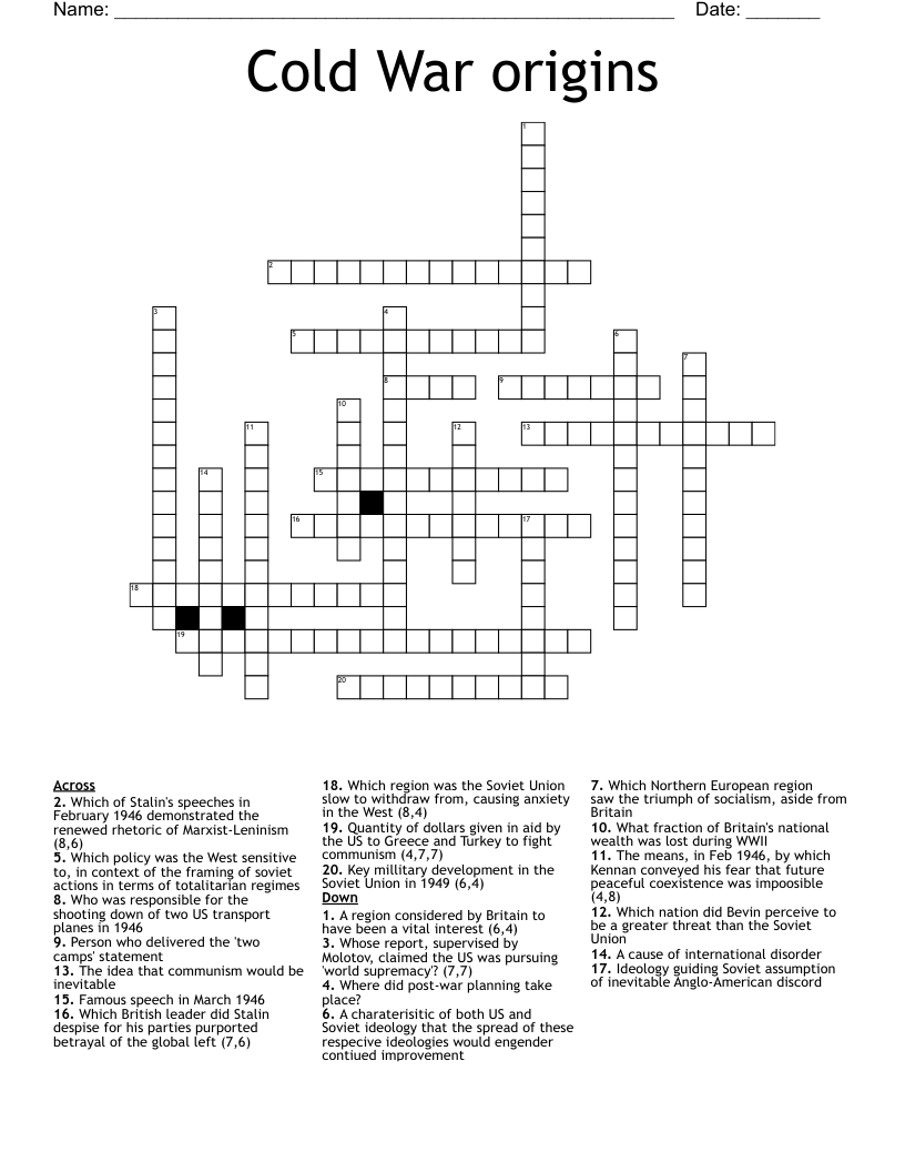 Cold War origins Crossword