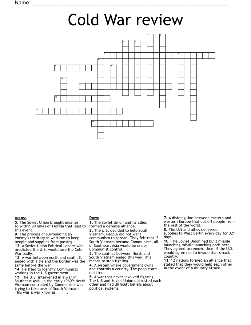 Cold War review Crossword