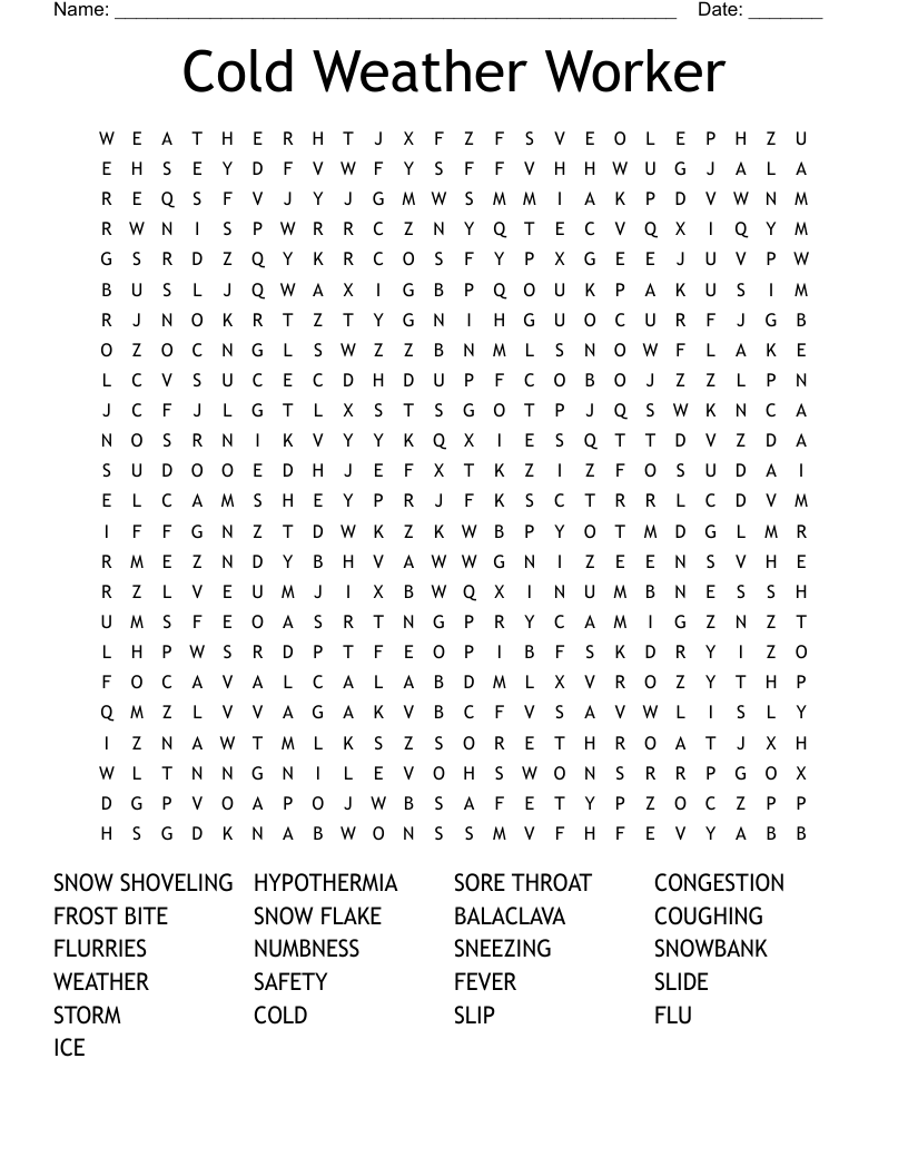 Cold Weather Worker Word Search