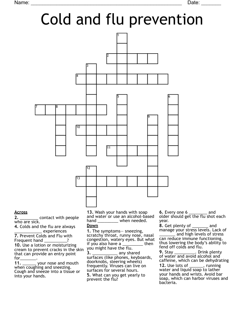 Cold and flu prevention Crossword