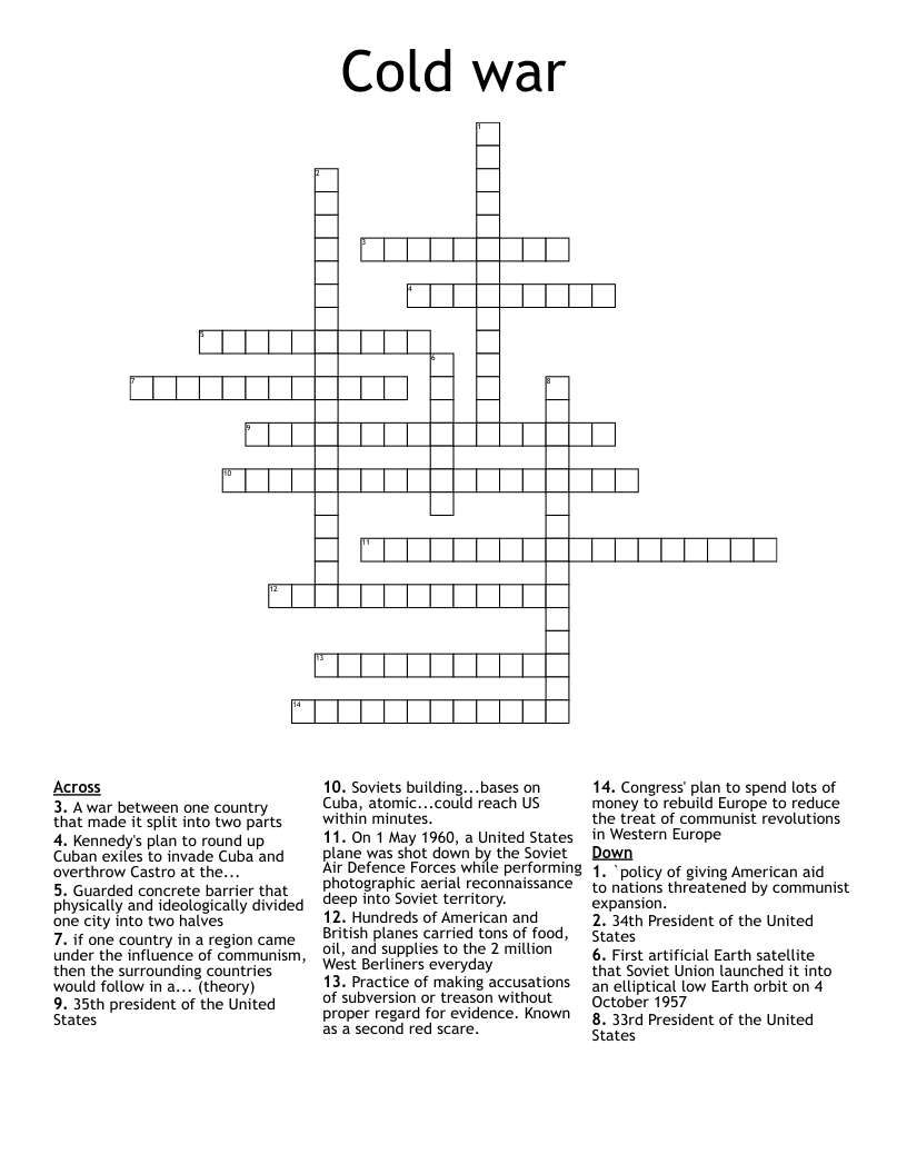 Cold war Crossword