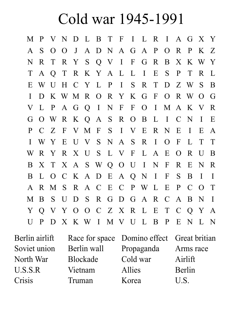 Cold war 1945-1991 Word Search