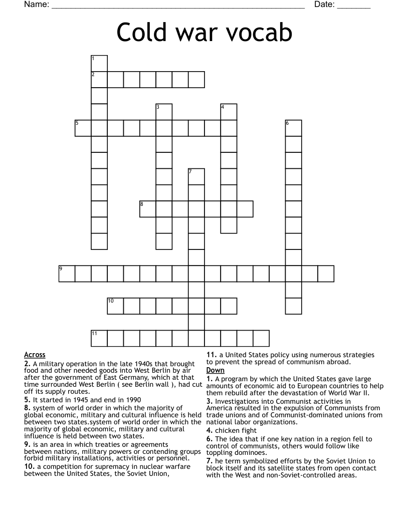 Cold war vocab Crossword