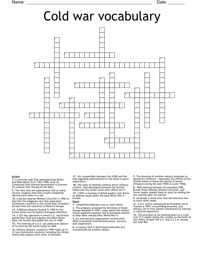 Cold war vocabulary  Crossword
