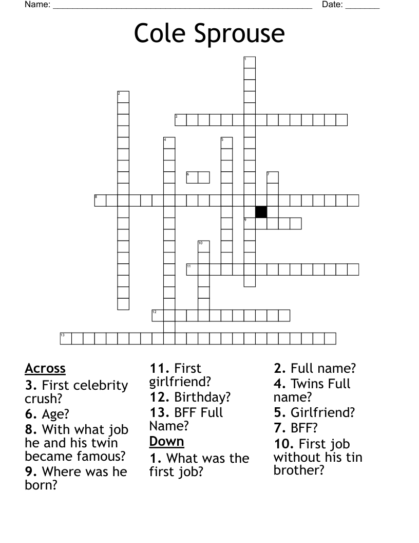 Cole Sprouse Crossword