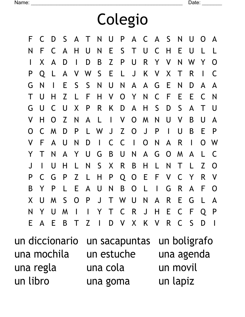 Colegio Word Search