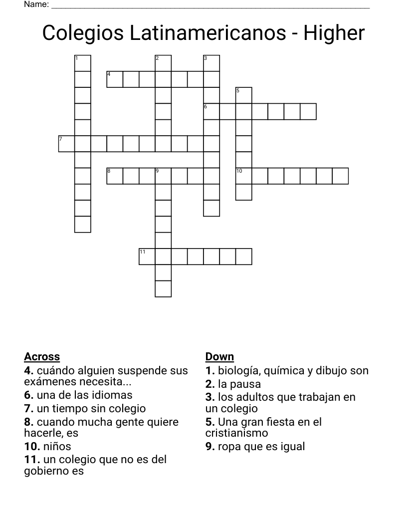 Colegios Latinamericanos - Higher Crossword