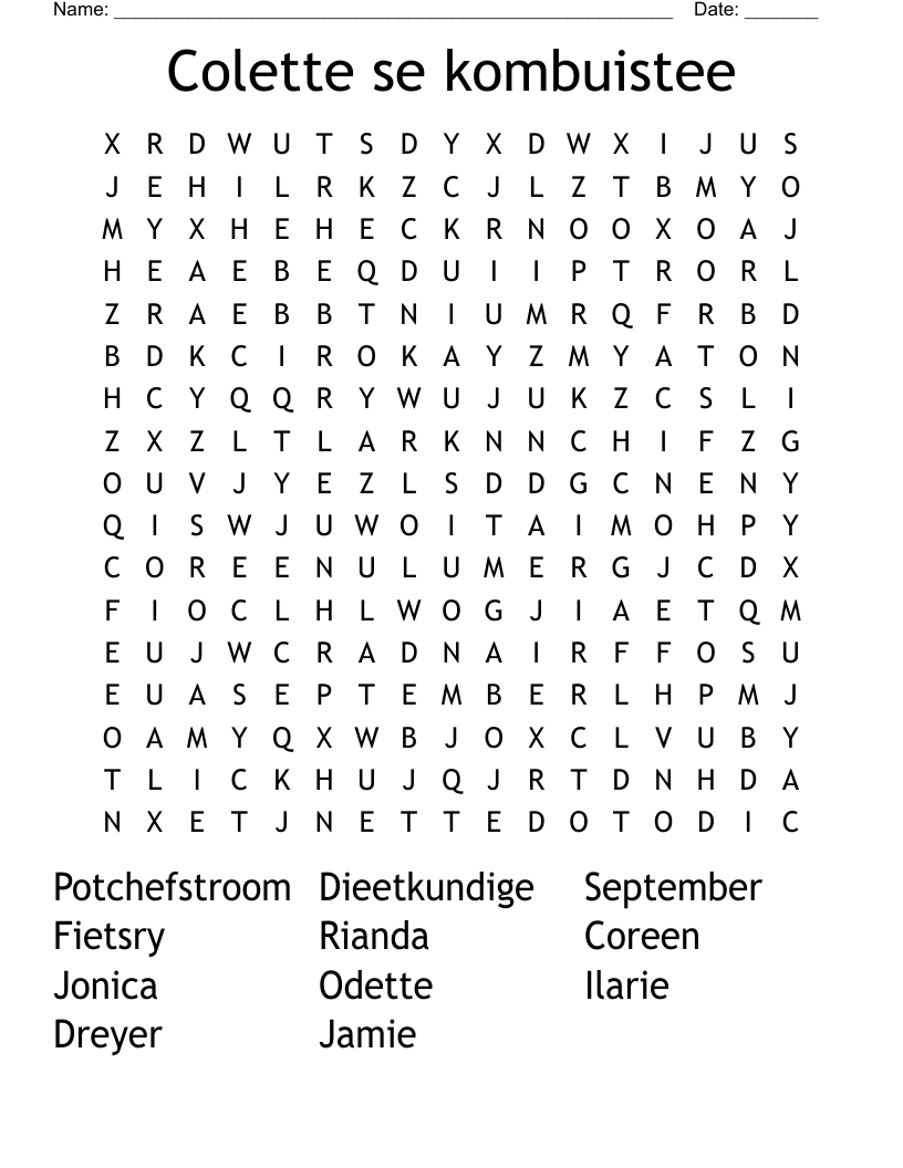 Colette se kombuistee Word Search