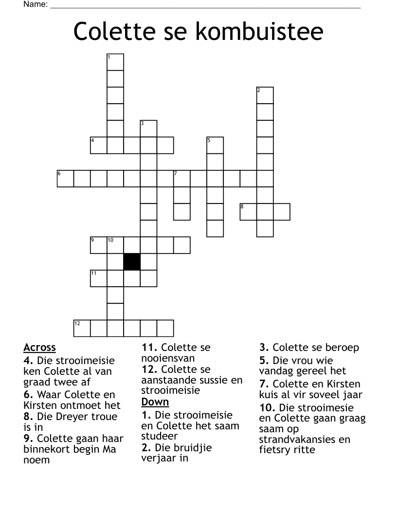 Colette se kombuistee Crossword