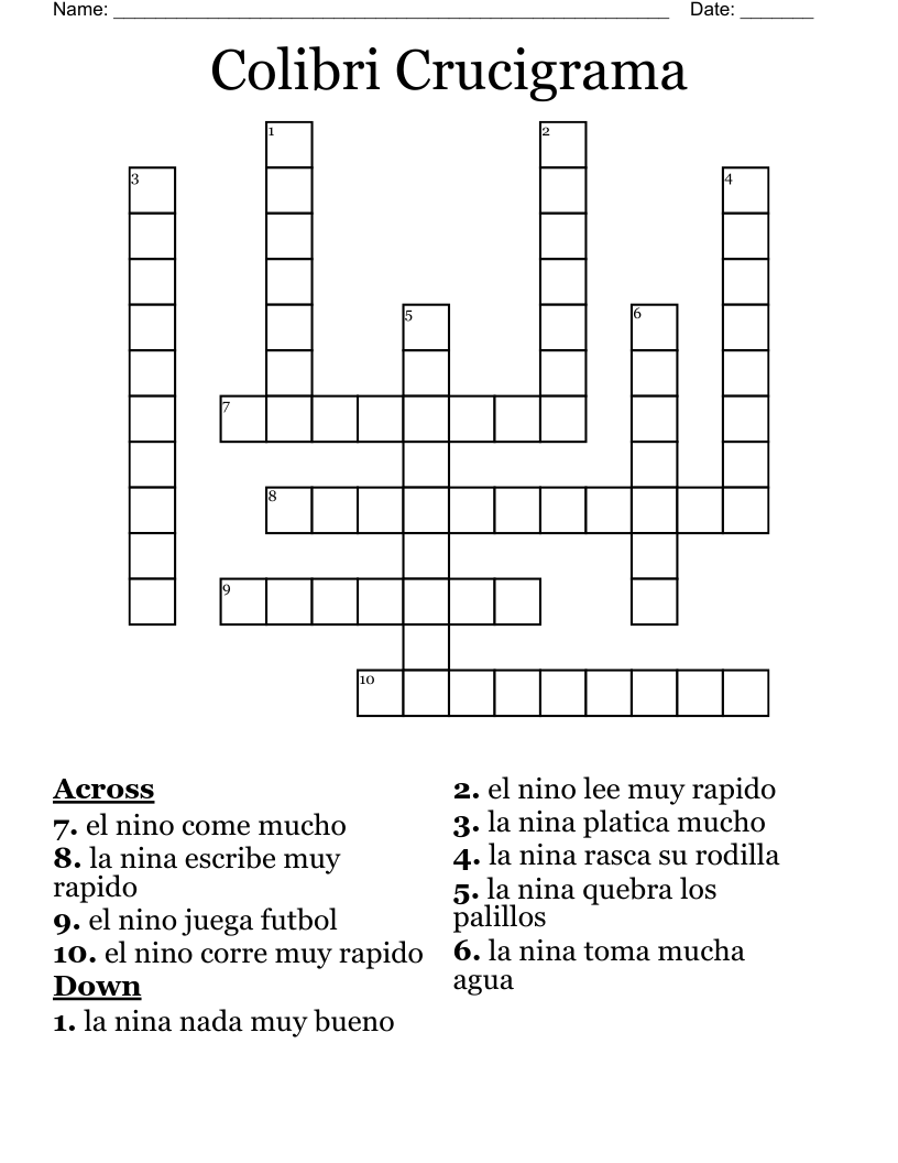 Colibri Crucigrama Crossword
