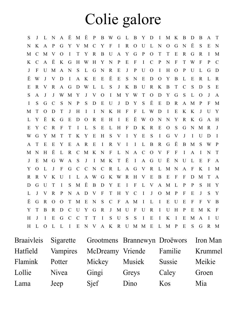 Colie galore Word Search