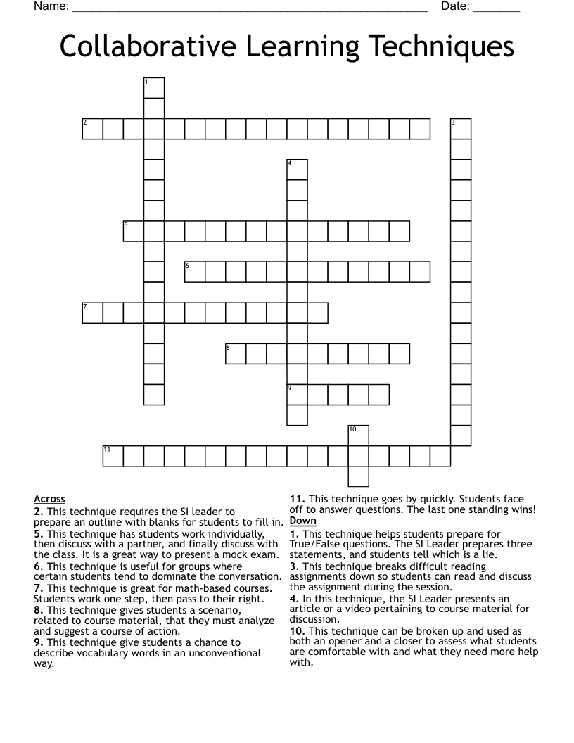 Collaborative Learning Techniques Crossword