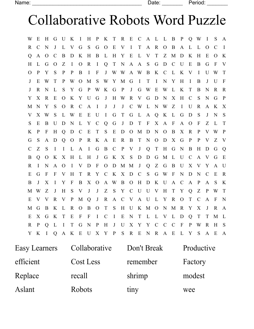 Collaborative Robots Word  Puzzle Word Search