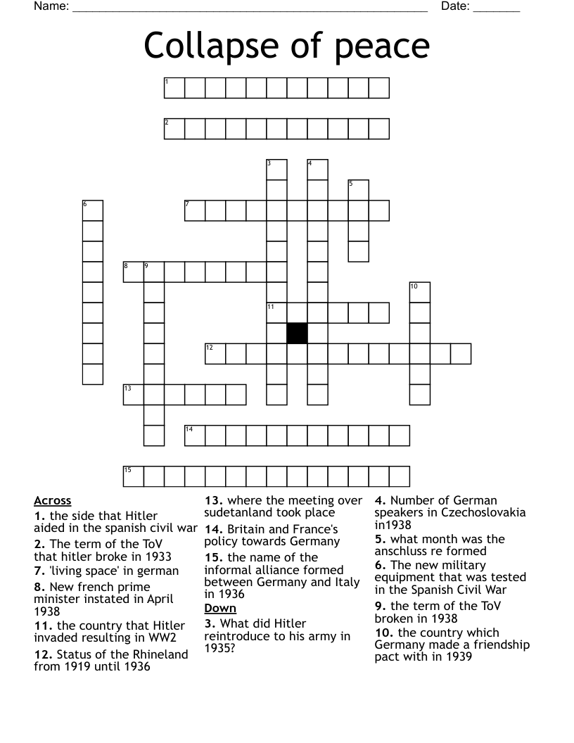 Collapse of peace Crossword